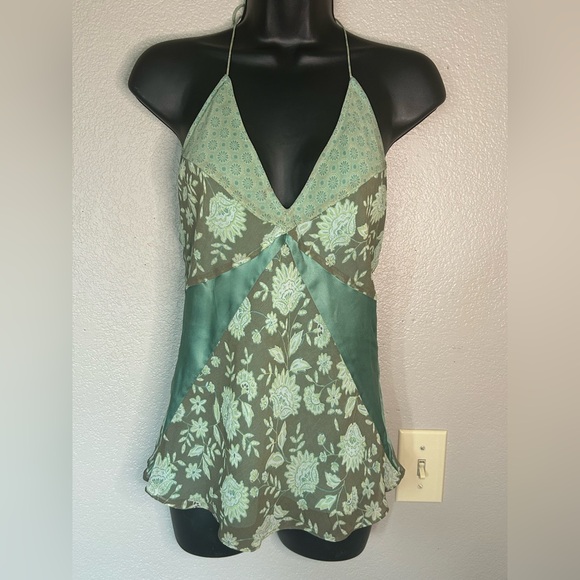 Express Tops - Express Y2K Vintage 100% Silk Floral Patchwork V-Neck Halter Top BOHO Sz 5/6